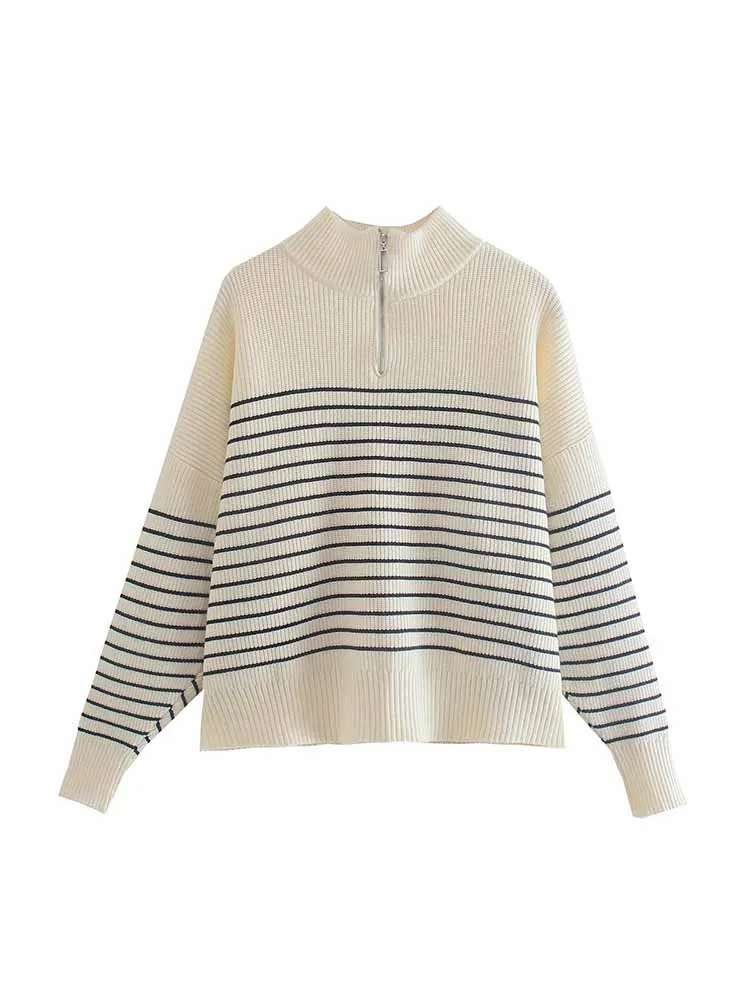 Women New Fashion Zipper decoration Striped casual Knitted Sweater Vintage lapel Long Sleeve Female Pullovers Chic Tops
Women New Fashion Zipper decoration Striped casual Knitted Sweater Vintage lapel Long Sleeve Female Pullovers Chic Tops