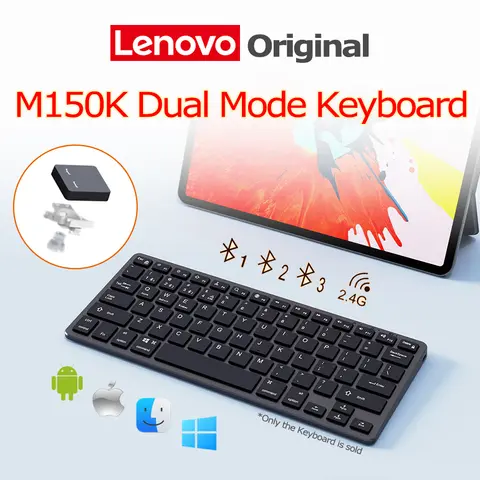 Lenovo M150K Multi-Device Wireless Keyboard Bluetooth Slim Dual Mode 2.4G Windows macOS iOS Android for Laptop Tablet Phone