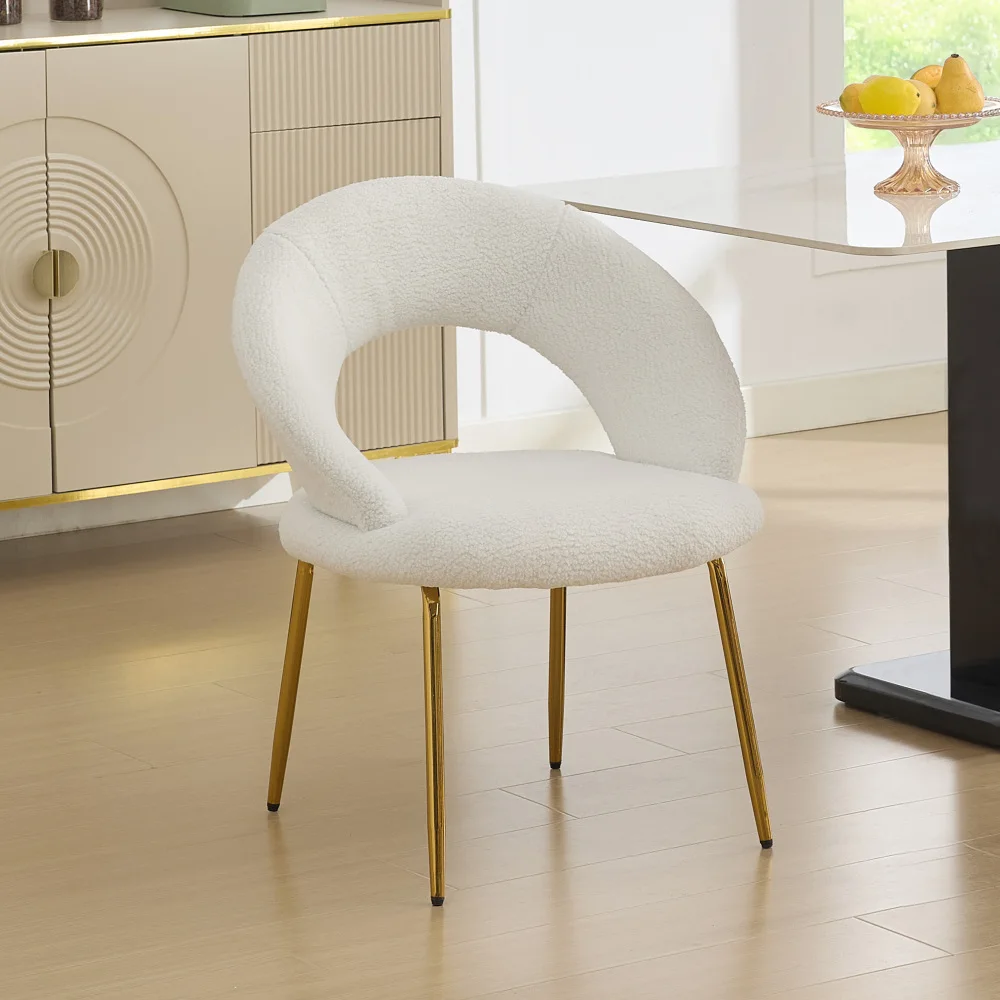 061-Set of 1 Teddy Fabric Dining Chairs With Curved Backrest and Golden Metal Legs for Kitchen or Dining Room ,White
061-Set of 1 Teddy Fabric Dining Chairs With Curved Backrest and Golden Metal Legs for Kitchen or Dining Room ,White