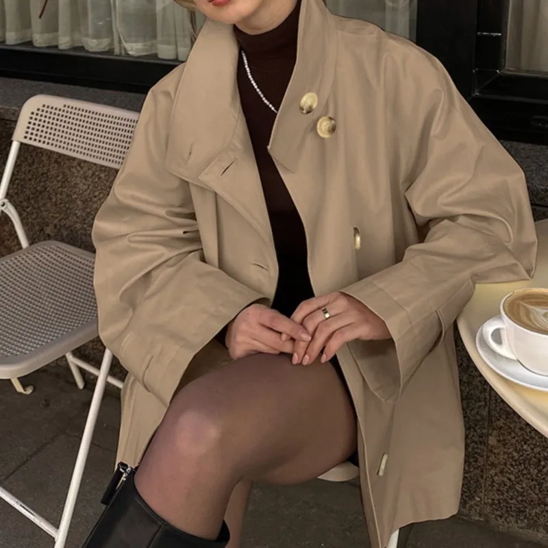 2025 модная ветровка средней длины, топы, женская осенне-зимняя свободная куртка-кардиган с высоким воротником и длинными рукавами 
2025 модная ветровка средней длины, топы, женская осенне-зимняя свободная куртка-кардиган с высоким воротником и длинными рукавами