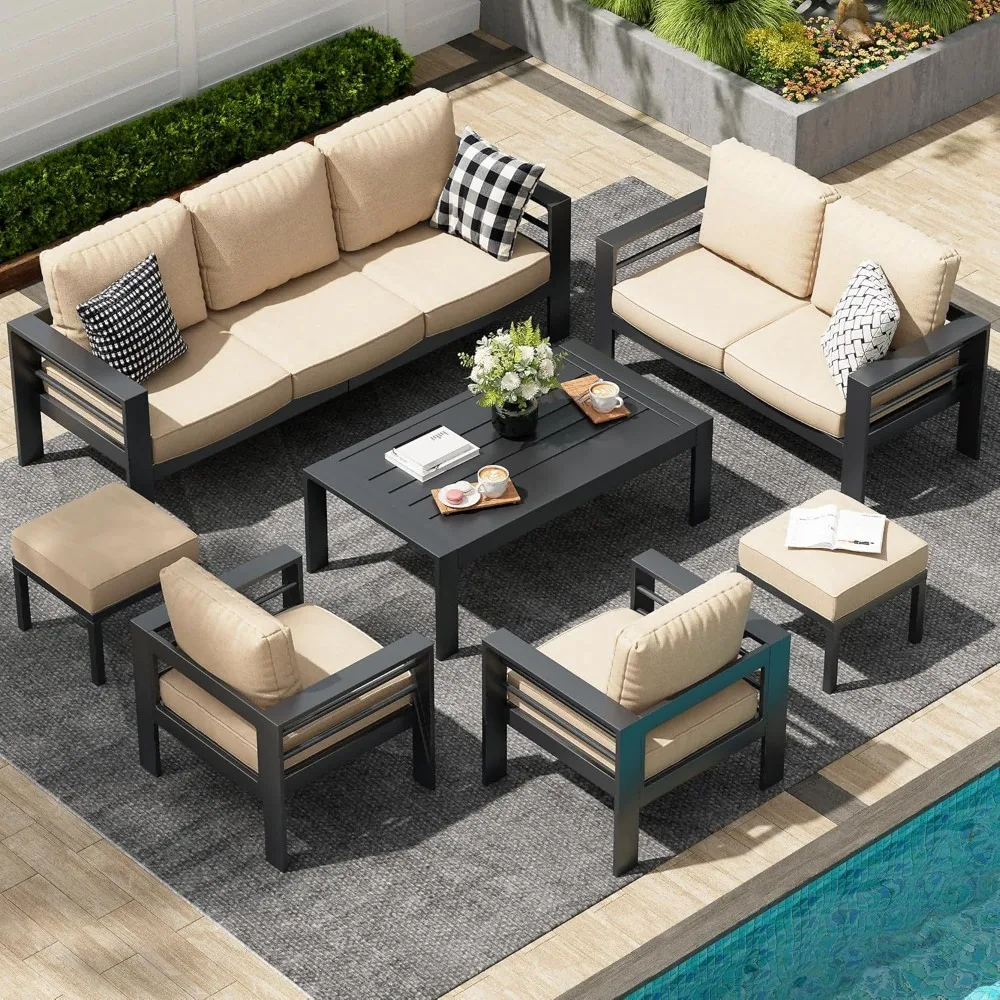 Aluminum Patio Furniture Set, Modern Outdoor Patio Furniture with Coffee Table, 7 Pieces Outdoor Conversation Set with Beige Cu
Aluminum Patio Furniture Set, Modern Outdoor Patio Furniture with Coffee Table, 7 Pieces Outdoor Conversation Set with Beige Cu