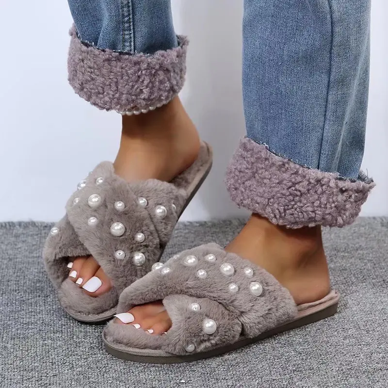 2024 Leisure Furry Slippers Woman Slides Casual Fur Flat Heels Shoes Woman Pearl Winter Autumn Slippers
2024 Leisure Furry Slippers Woman Slides Casual Fur Flat Heels Shoes Woman Pearl Winter Autumn Slippers