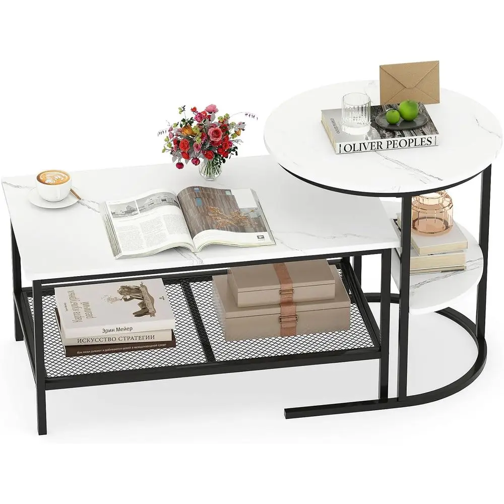 2-Piece Nesting Tables with Marble Top and Storage Shelf, Suitable for Living Room, Bedroom in Black and White
2-Piece Nesting Tables with Marble Top and Storage Shelf, Suitable for Living Room, Bedroom in Black and White