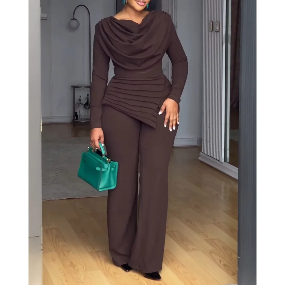 Women Solid Color Cowl Neck Asymmetrical Patchwork Ruched Jumpsuit Casual Cinched Waist Zipper Back Straight Leg Jumpsuit Autumn
Women Solid Color Cowl Neck Asymmetrical Patchwork Ruched Jumpsuit Casual Cinched Waist Zipper Back Straight Leg Jumpsuit Autumn