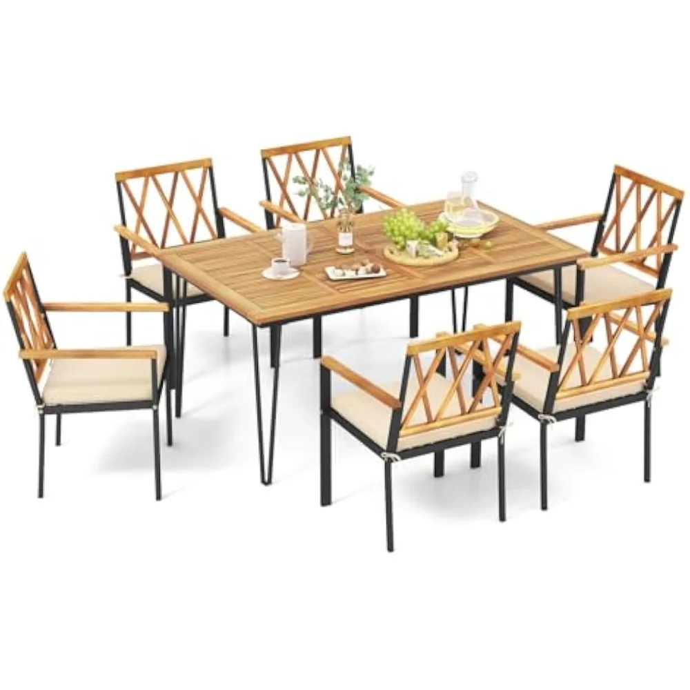 7-Piece Patio Dining Set, Acacia Wood Outdoor Furniture Set with 2” Umbrella Hole and Seat Cushions, Rectangular Dining Table a
7-Piece Patio Dining Set, Acacia Wood Outdoor Furniture Set with 2” Umbrella Hole and Seat Cushions, Rectangular Dining Table a