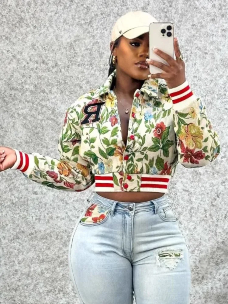 Spring Jackets Flower Print Coat Crop Tops Women Lapel Long Sleeve Button Baseball Jacket Winter Warm Outerwear Streetwear Y2k
Spring Jackets Flower Print Coat Crop Tops Women Lapel Long Sleeve Button Baseball Jacket Winter Warm Outerwear Streetwear Y2k