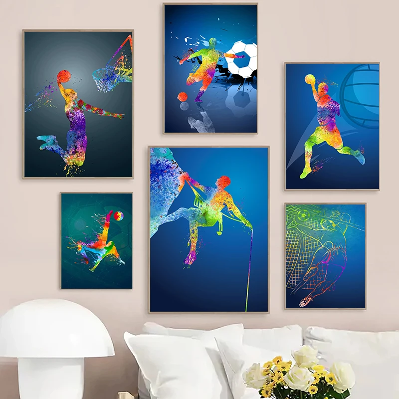 Watercolor Sport Posters and Prints Football Basketball Ball Sportsman Wall Art Canvas Painting for Living Room Decoration
Watercolor Sport Posters and Prints Football Basketball Ball Sportsman Wall Art Canvas Painting for Living Room Decoration