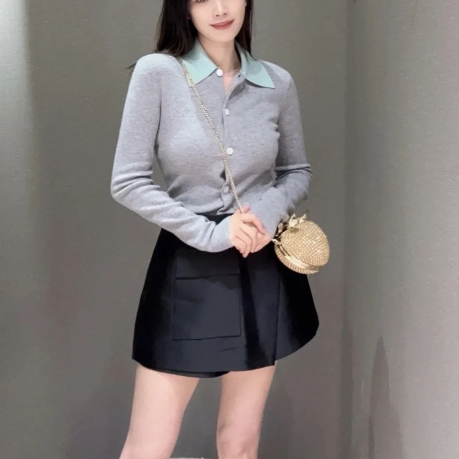 Women's green lapel cardigan long sleeve contrast color design slim fit women autumn and winter office ladies elegant tops
Women's green lapel cardigan long sleeve contrast color design slim fit women autumn and winter office ladies elegant tops