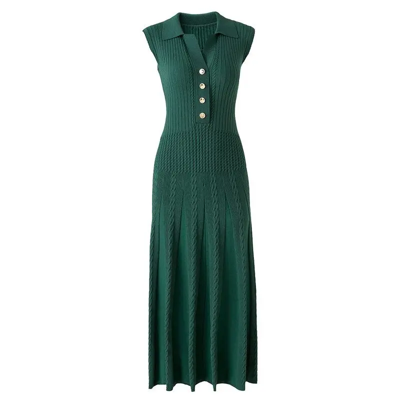 Elegant Collar Sleeveless Knitted Dress Waist Cinched Spring Summer Elastic Lace Sleeve Women's Fashion Dress
Elegant Collar Sleeveless Knitted Dress Waist Cinched Spring Summer Elastic Lace Sleeve Women's Fashion Dress