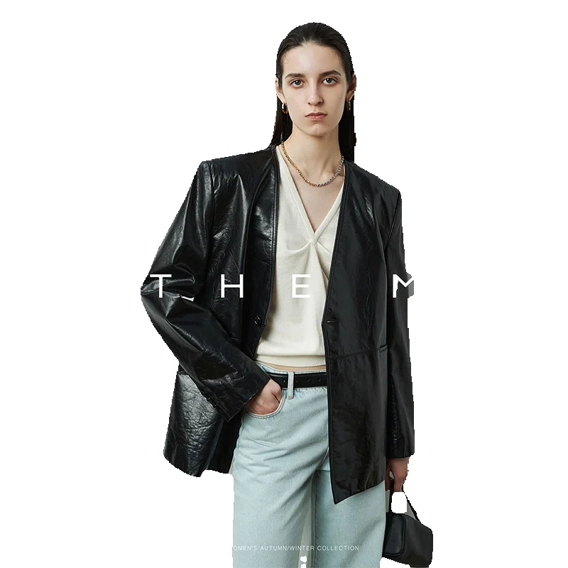 New Year Sheepskin Oil Wax V-Neck Slim Leather Coat Mid Length Leather Jacket Suit Coat
New Year Sheepskin Oil Wax V-Neck Slim Leather Coat Mid Length Leather Jacket Suit Coat
