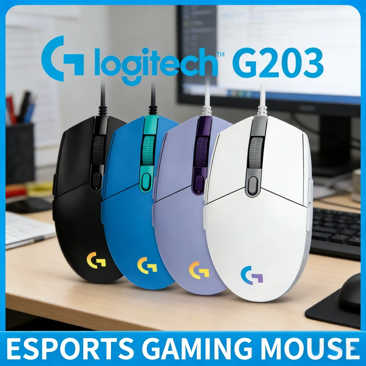Official Logitech G203 Lightsync Mouse Gamers Use, 8K DPI Sensor, 1000Hz Polling Rate, Ambidextrous Design, Great Value Mouse