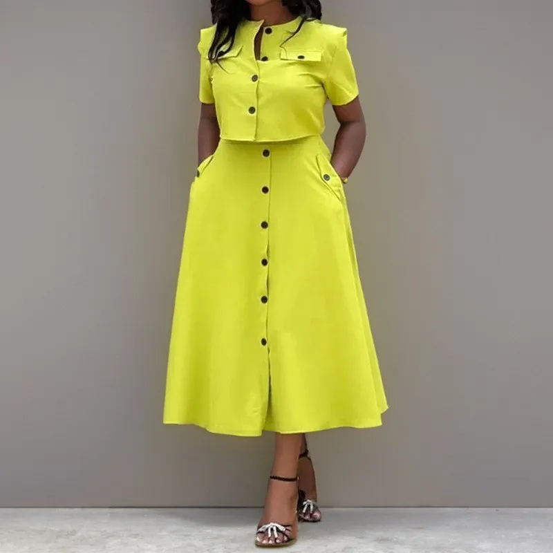 Elegant Skirts Suit Shirt Two-piece Set Women Elegant O Neck Short Sleeve Button Top High Waist Skirt 2-piece Suit Spring Summer
Elegant Skirts Suit Shirt Two-piece Set Women Elegant O Neck Short Sleeve Button Top High Waist Skirt 2-piece Suit Spring Summer