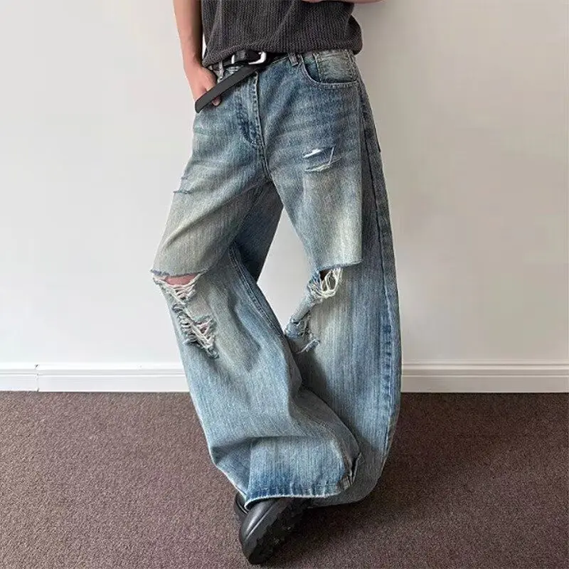 American Style Vintage Washed Ripped Denim Jeans Men Women Straight Loose Casual Wide Leg Pants Floor-Length Trousers
American Style Vintage Washed Ripped Denim Jeans Men Women Straight Loose Casual Wide Leg Pants Floor-Length Trousers