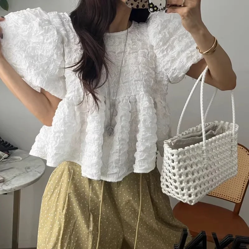 Loose Women's irt Pleated Ruffle Hem Korean Sle Bubble Sve Long Sve Casual Top Summer New Sle Age Reduction
Loose Women's irt Pleated Ruffle Hem Korean Sle Bubble Sve Long Sve Casual Top Summer New Sle Age Reduction