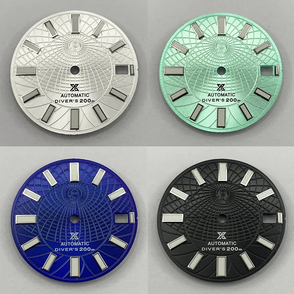 28.5mm Black Blue Green Watch Dial Green Luminous for NH35/NH35A/4R/7S Movement Watch Faces Replacement Parts
28.5mm Black Blue Green Watch Dial Green Luminous for NH35/NH35A/4R/7S Movement Watch Faces Replacement Parts