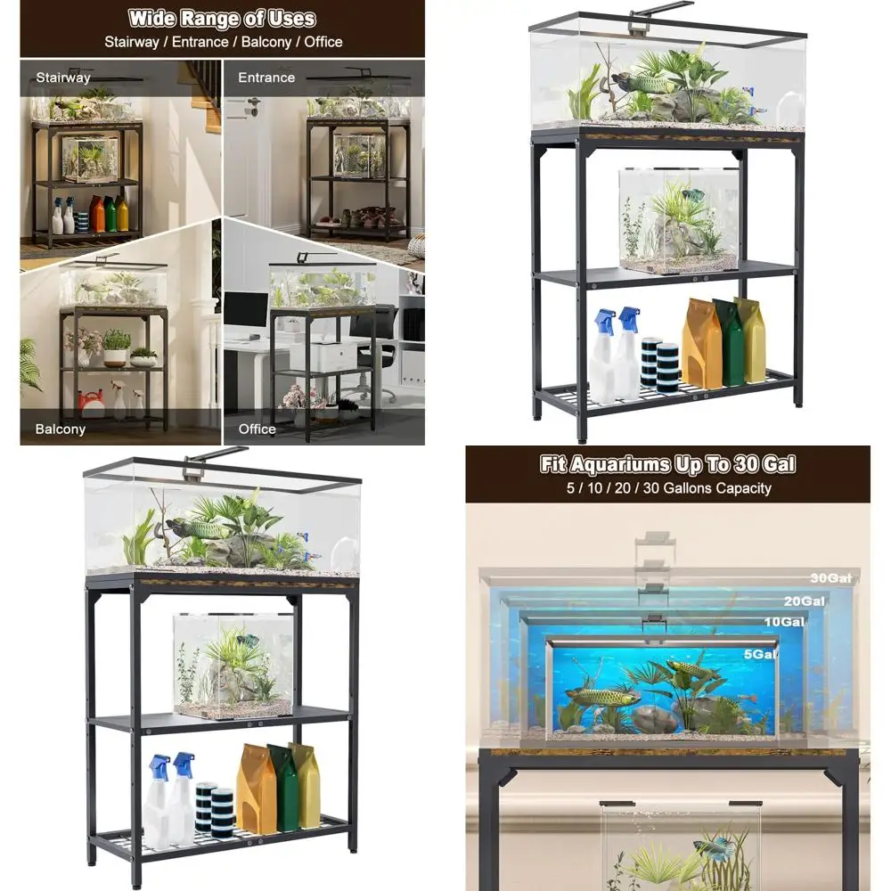 Adjustable 3-Tier Storage Aquarium Stand, Heavy-Duty for 20-30 Gallon Tanks, 30L x 12W x 32.2H, Black
Adjustable 3-Tier Storage Aquarium Stand, Heavy-Duty for 20-30 Gallon Tanks, 30L x 12W x 32.2H, Black