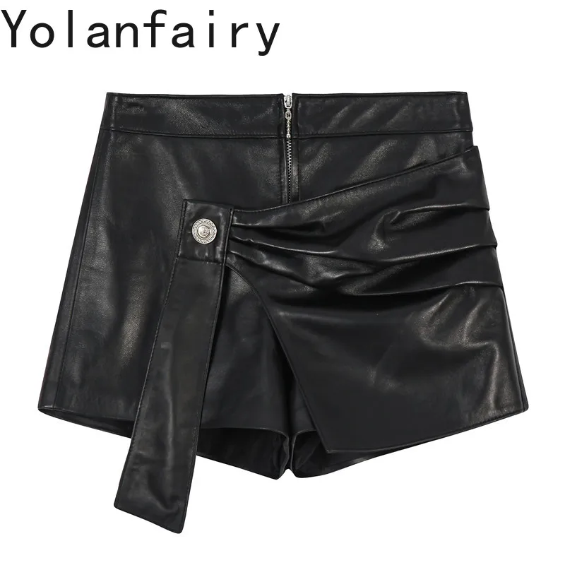 YOLANFAIRY Irregular Hem Genuine Sheepskin Wide Leg Bootcut Shorts Women High Waist Casual Real Leather Black Shorts 2026 Fall
YOLANFAIRY Irregular Hem Genuine Sheepskin Wide Leg Bootcut Shorts Women High Waist Casual Real Leather Black Shorts 2026 Fall