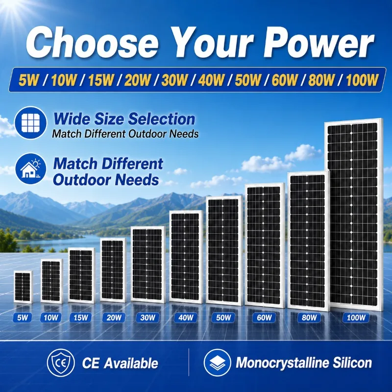 New 100W Monocrystalline Silicon Solar Outdoor Grid Connected and Off Grid Power Generation Photovoltaic Module Solar Panel
New 100W Monocrystalline Silicon Solar Outdoor Grid Connected and Off Grid Power Generation Photovoltaic Module Solar Panel