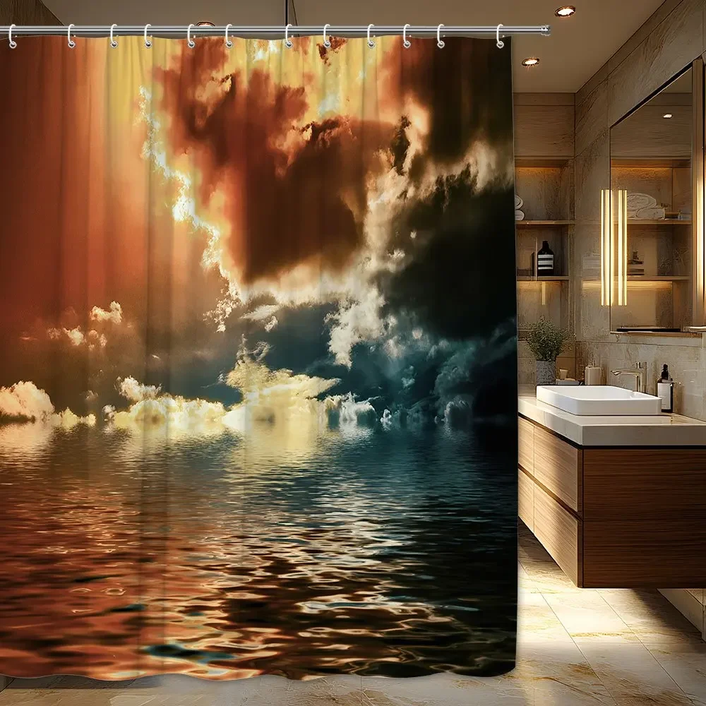 1pc Dramatic Sunset Shower Curtain - Golden Hues & Clouds, Polyester, Machine Washable, Striking Bathroom Decor
1pc Dramatic Sunset Shower Curtain - Golden Hues & Clouds, Polyester, Machine Washable, Striking Bathroom Decor