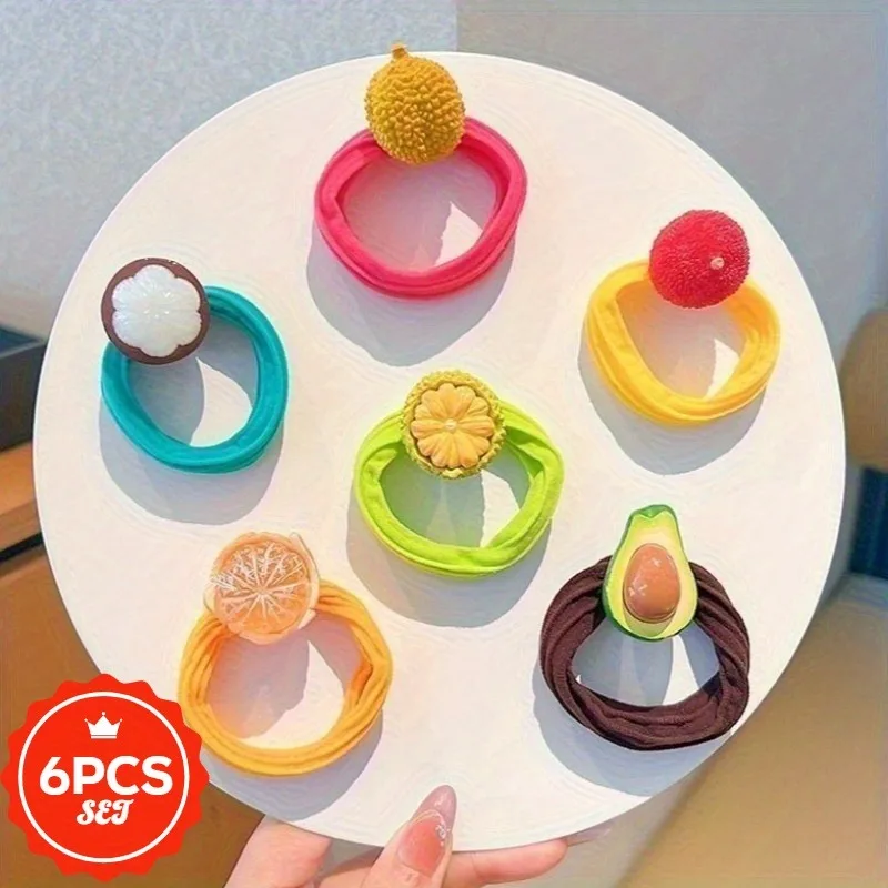 6Pcs/set Glitter Hair Ties with Cute Cartoon Fruit - High Elastic Shiny Hair Bands for Women, Elegant Ponytail Hair Rope Holders
6Pcs/set Glitter Hair Ties with Cute Cartoon Fruit - High Elastic Shiny Hair Bands for Women, Elegant Ponytail Hair Rope Holders