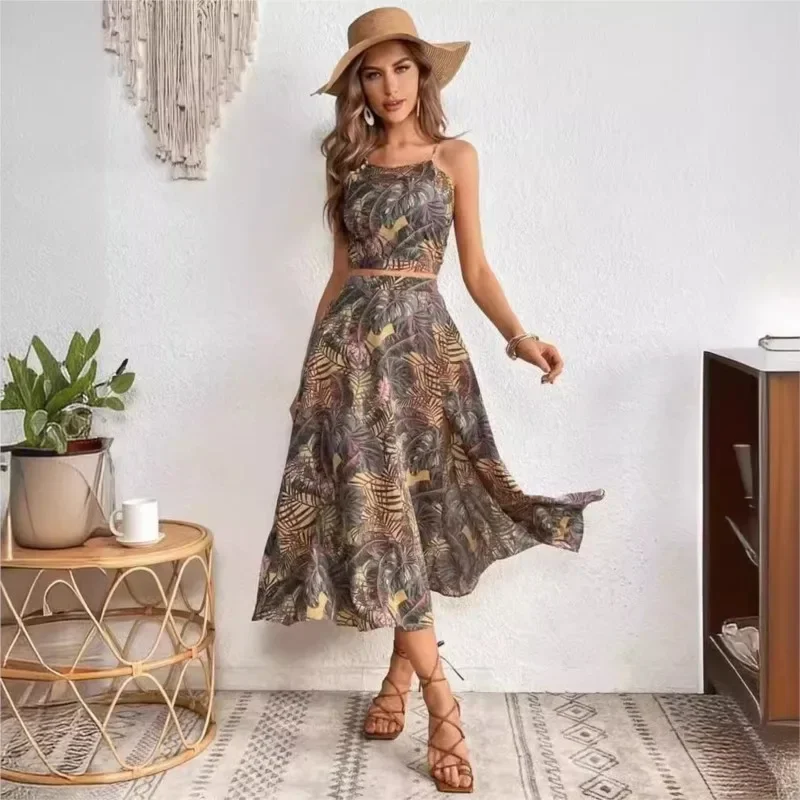 Fashion Chic Printed Skirt Two Piece Set For Women Bodycon Leace-up Short Spaghetti Strap Top Slit A-line Skirts Sets Summer New
Fashion Chic Printed Skirt Two Piece Set For Women Bodycon Leace-up Short Spaghetti Strap Top Slit A-line Skirts Sets Summer New