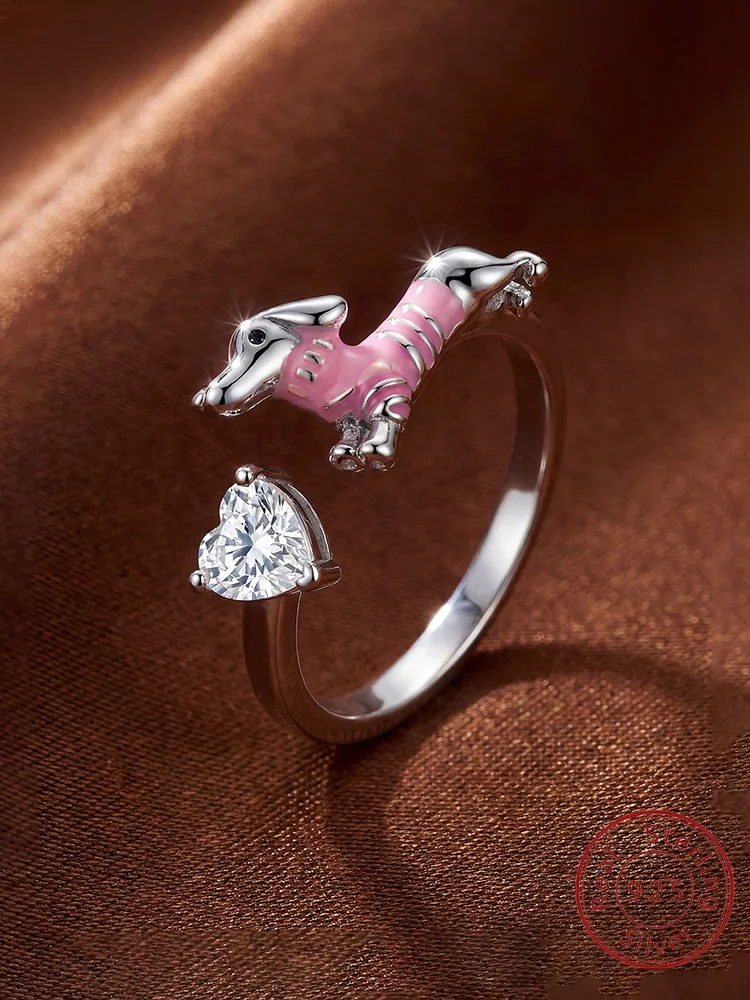 925 Sterling Silver Fashion Pink Sweater Sausage Dog Love Heart Adjustable Ring For Women Anniversary Minimalism Fine Jewelry
925 Sterling Silver Fashion Pink Sweater Sausage Dog Love Heart Adjustable Ring For Women Anniversary Minimalism Fine Jewelry