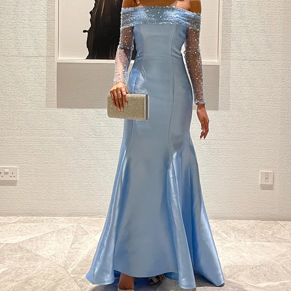 Customized High Quality Satin Straight Off the Shoulder Crystal Evening Dress Luxury Floor Length Long Sleeves Custom
Customized High Quality Satin Straight Off the Shoulder Crystal Evening Dress Luxury Floor Length Long Sleeves Custom