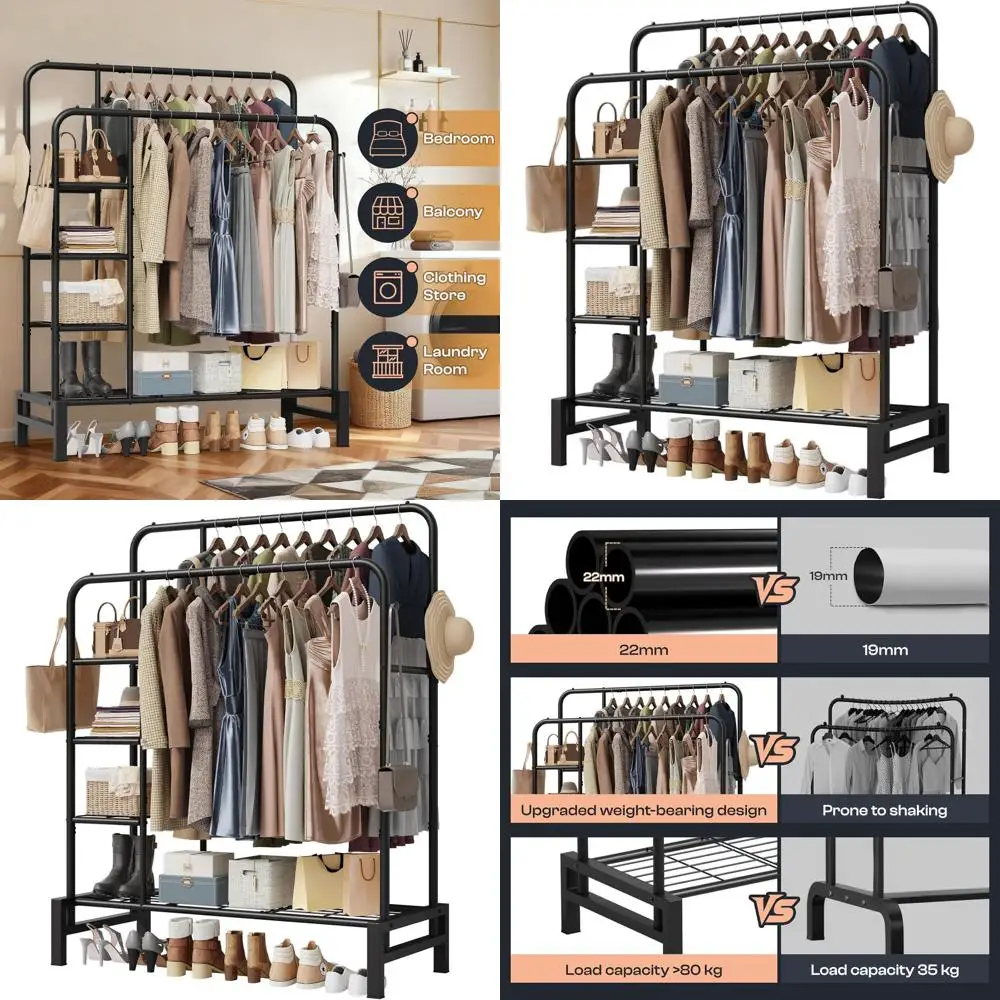 Двухъярусная вешалка для одежды с 3-уровневым хранилищем, прочная подвесная стойка для домашнего использования черного цвета
Двухъярусная вешалка для одежды с 3-уровневым хранилищем, прочная подвесная стойка для домашнего использования черного цвета