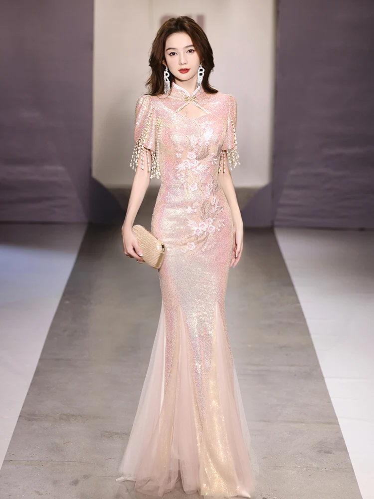 Ele Chinese Evening Gown Sparkling Sequins Wedding Host Ceremony ort Sve Long Tail Fi Tail Dr
Ele Chinese Evening Gown Sparkling Sequins Wedding Host Ceremony ort Sve Long Tail Fi Tail Dr