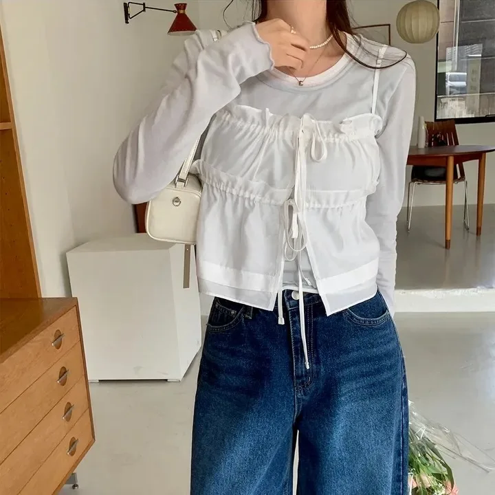 Chic Korean Style Sweet Lace Trim Sexy Knot Tied Bandage Front Back Layered Strap Vest Top Women Summer New Arrival
Chic Korean Style Sweet Lace Trim Sexy Knot Tied Bandage Front Back Layered Strap Vest Top Women Summer New Arrival