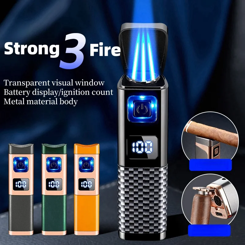 Creative Cigar Lighter with LED Display Transparent Window Blue Flame 2-in-1 Gas/Electric Men's Gift Direct Three Fire
Creative Cigar Lighter with LED Display Transparent Window Blue Flame 2-in-1 Gas/Electric Men's Gift Direct Three Fire