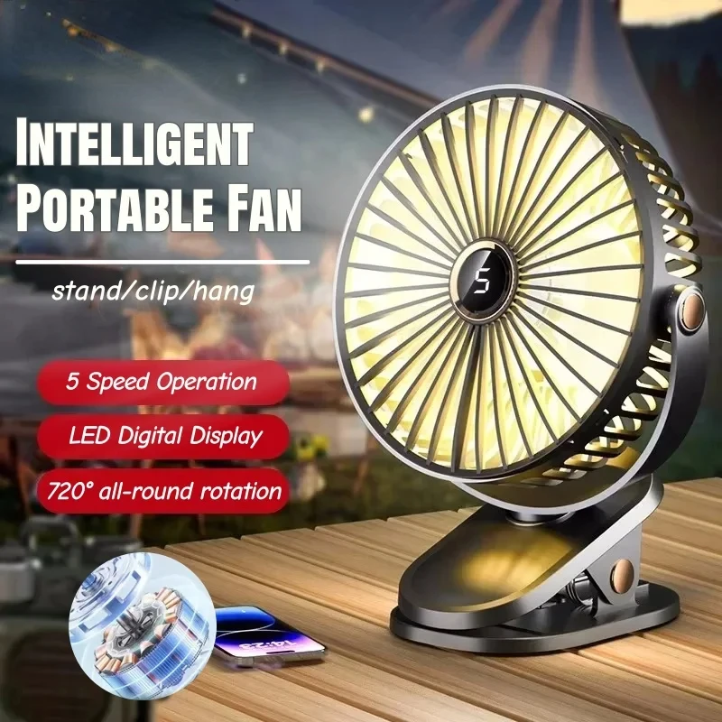 Clip-on Fan 5 Speed Quiet Rechargeable Home Desktop Portable Air Circulator Wireless Fan Light With LED Display For Camp
Clip-on Fan 5 Speed Quiet Rechargeable Home Desktop Portable Air Circulator Wireless Fan Light With LED Display For Camp