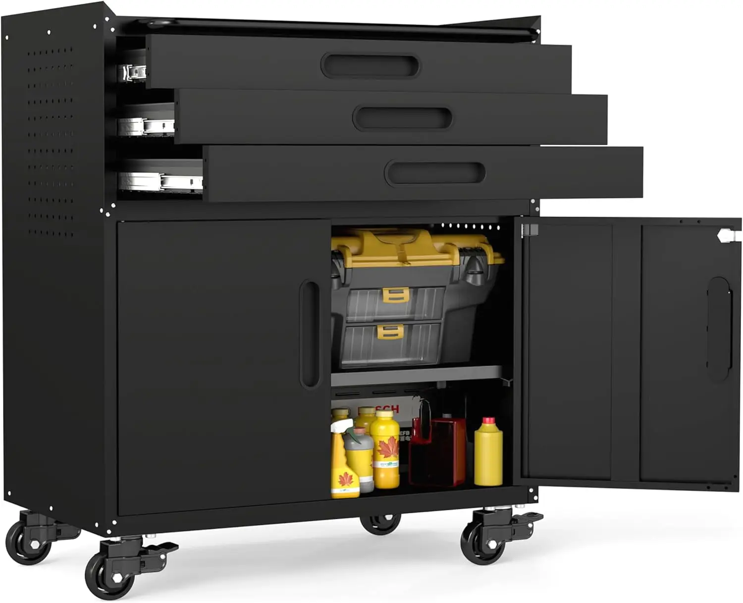 Garage Storage Cabinet, Metal Rolling Tool Cabinet with 2 Pegboard and 10 Hook, Heavy Duty Mechanics
Garage Storage Cabinet, Metal Rolling Tool Cabinet with 2 Pegboard and 10 Hook, Heavy Duty Mechanics