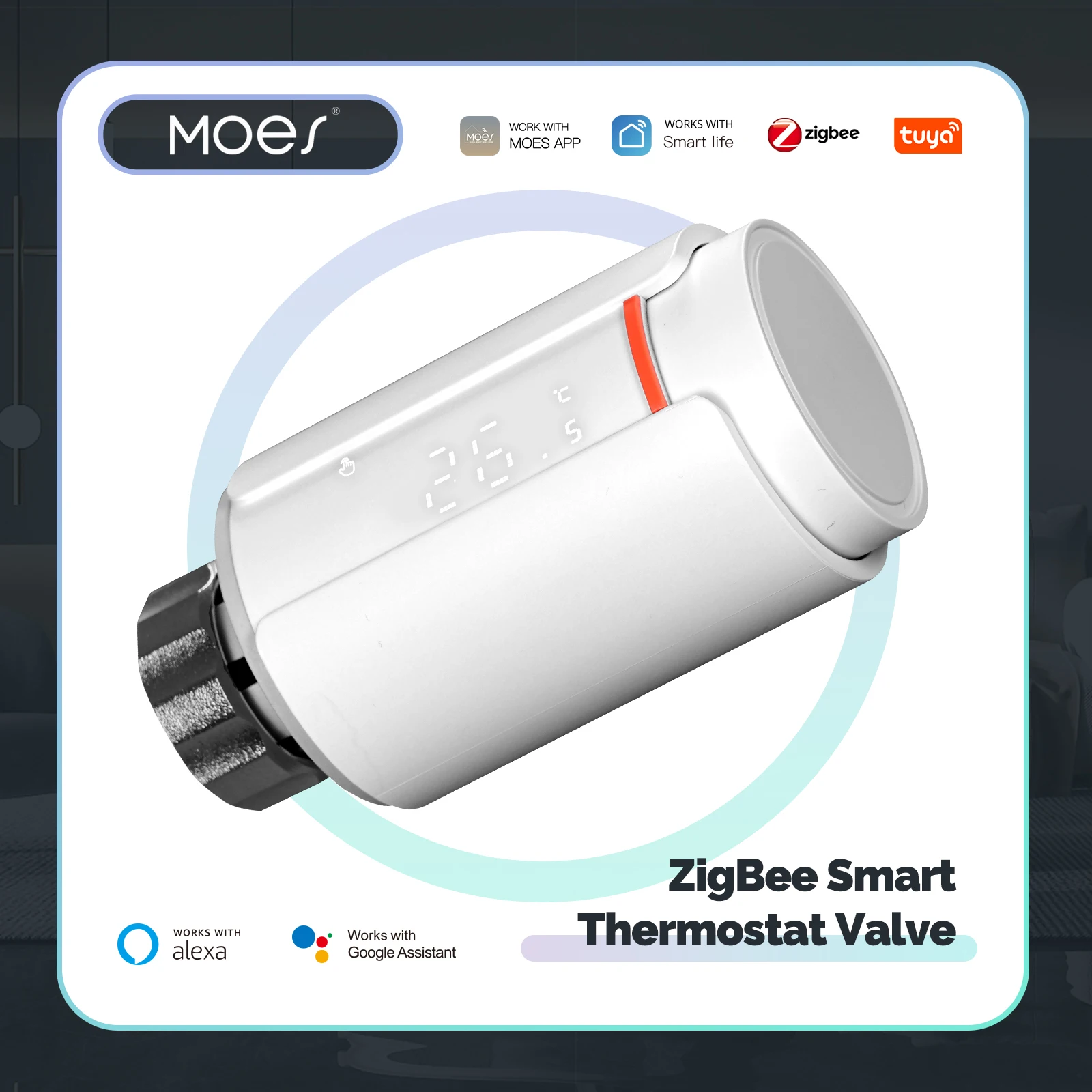 MOES Tuya Smart ZigBee термостатический радиаторный клапан TRV программируемое приложение дистанционный контроллер температуры поддержка Alexa Google Home 
MOES Tuya Smart ZigBee термостатический радиаторный клапан TRV программируемое приложение дистанционный контроллер температуры поддержка Alexa Google Home