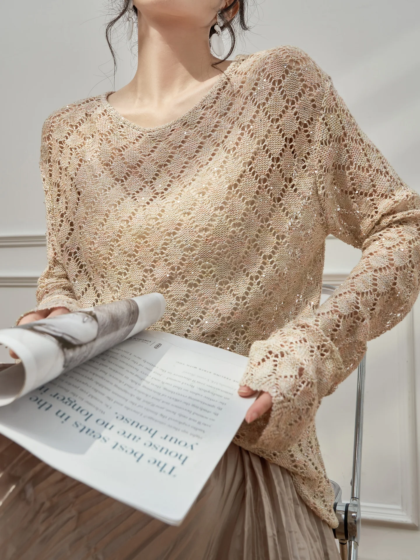 Elegant Summer Knitted Long Sleeve Sun Protection Diamond Hollow out Cover up Shirt in Apricot for Ladies Casual Commute Style
Elegant Summer Knitted Long Sleeve Sun Protection Diamond Hollow out Cover up Shirt in Apricot for Ladies Casual Commute Style