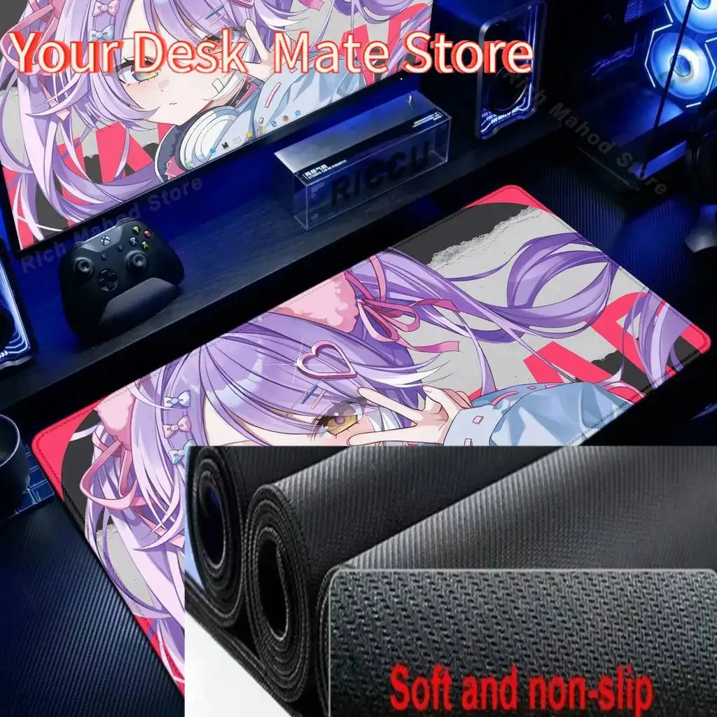 Cute Anime Girl Large Mouse Pad Anti-Slip Thickened Desk Mat Purple Hair Pattern Gaming Office Keyboard Pad Computer Table Mat
