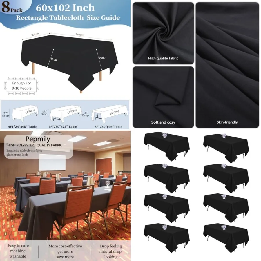 8 Pack Tablecloths Table Cloths for 6 Feet Rectangle Tables, Wrkle Resistant Washable Rectangular Fabric Table Cover for Dg Wed
8 Pack Tablecloths Table Cloths for 6 Feet Rectangle Tables, Wrkle Resistant Washable Rectangular Fabric Table Cover for Dg Wed