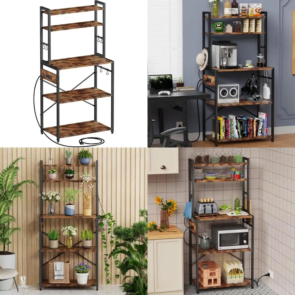 Microwave Stand with 5-Tier Storage Rack, Kitchen Shelf Organizer with 6 S-Shaped Hooks for Enhanced Space Efficiency
Microwave Stand with 5-Tier Storage Rack, Kitchen Shelf Organizer with 6 S-Shaped Hooks for Enhanced Space Efficiency