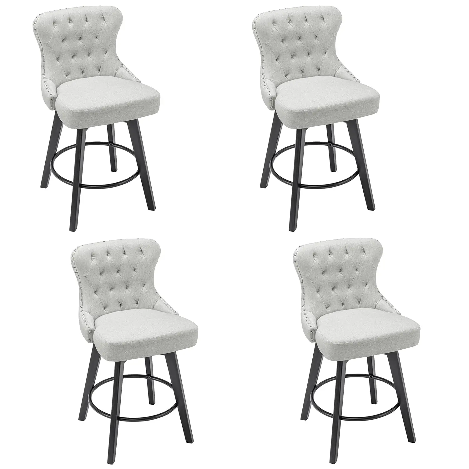 360° Swivel Counter Height Bar Stool Set 26in Tufted Upholstered Wood Leg Kitchen Island Beige Gray, Customized
360° Swivel Counter Height Bar Stool Set 26in Tufted Upholstered Wood Leg Kitchen Island Beige Gray, Customized