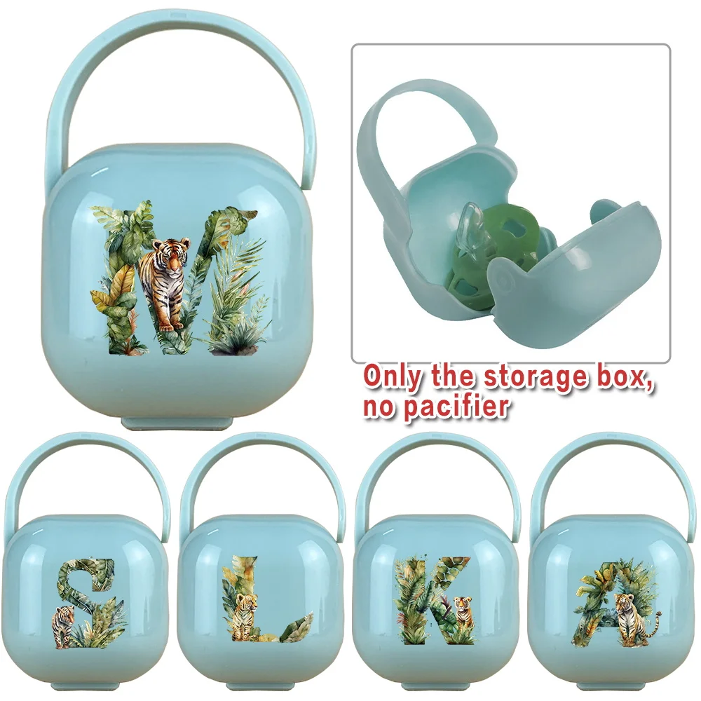 Teether&Pacifier Storage Case Travel Pacifier Box With Handle Dustproof Container Daily Essentials Jungle Tiger Letter Pattern
