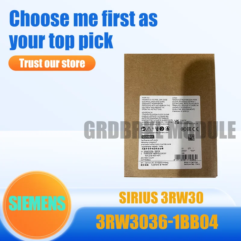 New Original SIEMENS 3RW3036-1BB04 SIRIUS 3RW30 Soft Starter 45A 22kW 400V
New Original SIEMENS 3RW3036-1BB04 SIRIUS 3RW30 Soft Starter 45A 22kW 400V