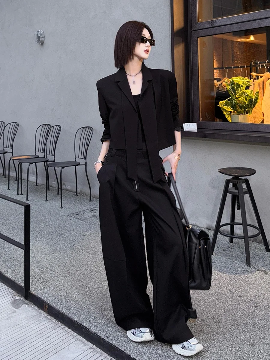 Fall 2026 Women's Lace Back Splice Sash Suit Short Jacket Slim Wide Leg Pants Set Fashionable Business Casual Wear
Fall 2026 Women's Lace Back Splice Sash Suit Short Jacket Slim Wide Leg Pants Set Fashionable Business Casual Wear