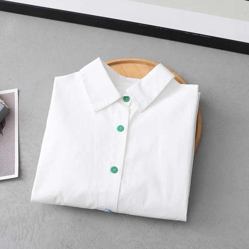 Women Blouses Elegant Office Ladies 100% Cotton Loose Button Up White Long Sleeve Vintage Oversize Shirt Green Buttons Top
Women Blouses Elegant Office Ladies 100% Cotton Loose Button Up White Long Sleeve Vintage Oversize Shirt Green Buttons Top