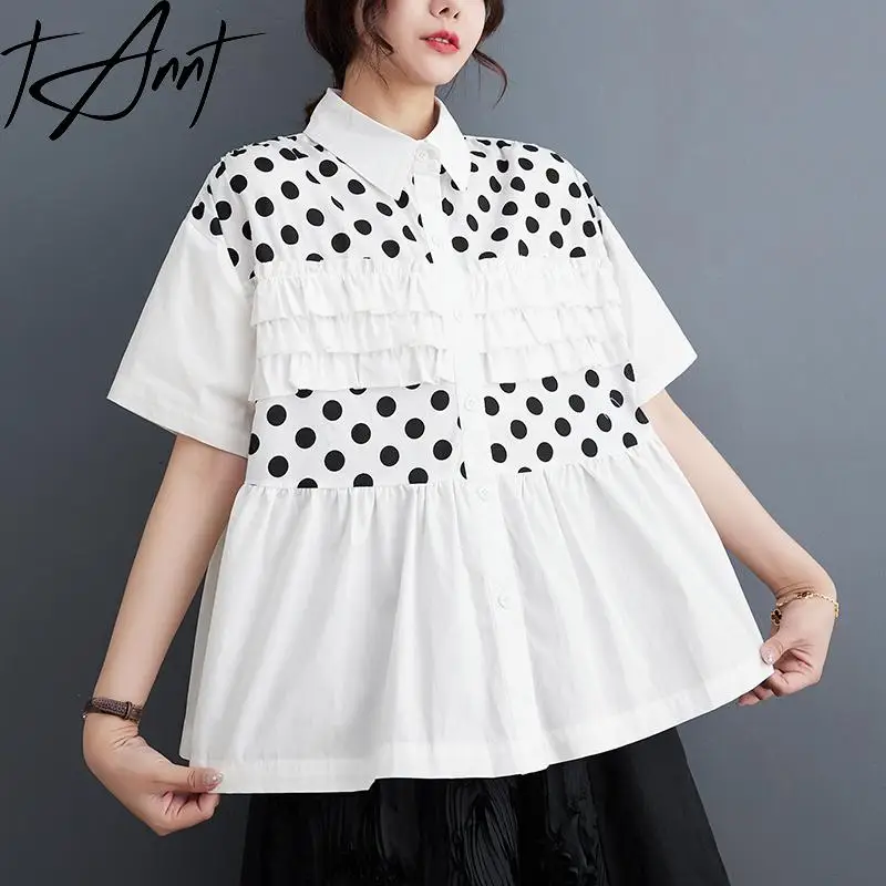 Tannt Women Shirt Blouse Ruffles Patchwork Dot Fashion Blouse Tops Black White Color Matching Casual Summer Women Shirt 2025 New
Tannt Women Shirt Blouse Ruffles Patchwork Dot Fashion Blouse Tops Black White Color Matching Casual Summer Women Shirt 2025 New