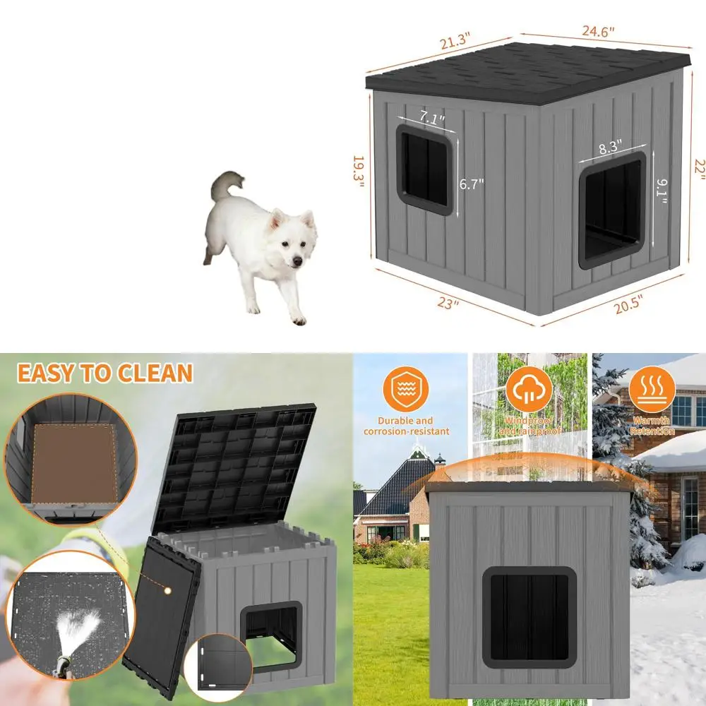 All-Weather Waterproof Plastic Dog House for Outdoor & Indoor Use, Air-Vented Pet Shelter for Puppies and Small Dogs (Gray & Bla
All-Weather Waterproof Plastic Dog House for Outdoor & Indoor Use, Air-Vented Pet Shelter for Puppies and Small Dogs (Gray & Bla