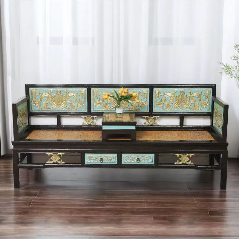 DSA new Chinese style antique solid wood gold-painted carving elm Luohan concubine bed, solid wood sofa bed dual-purpose
DSA new Chinese style antique solid wood gold-painted carving elm Luohan concubine bed, solid wood sofa bed dual-purpose