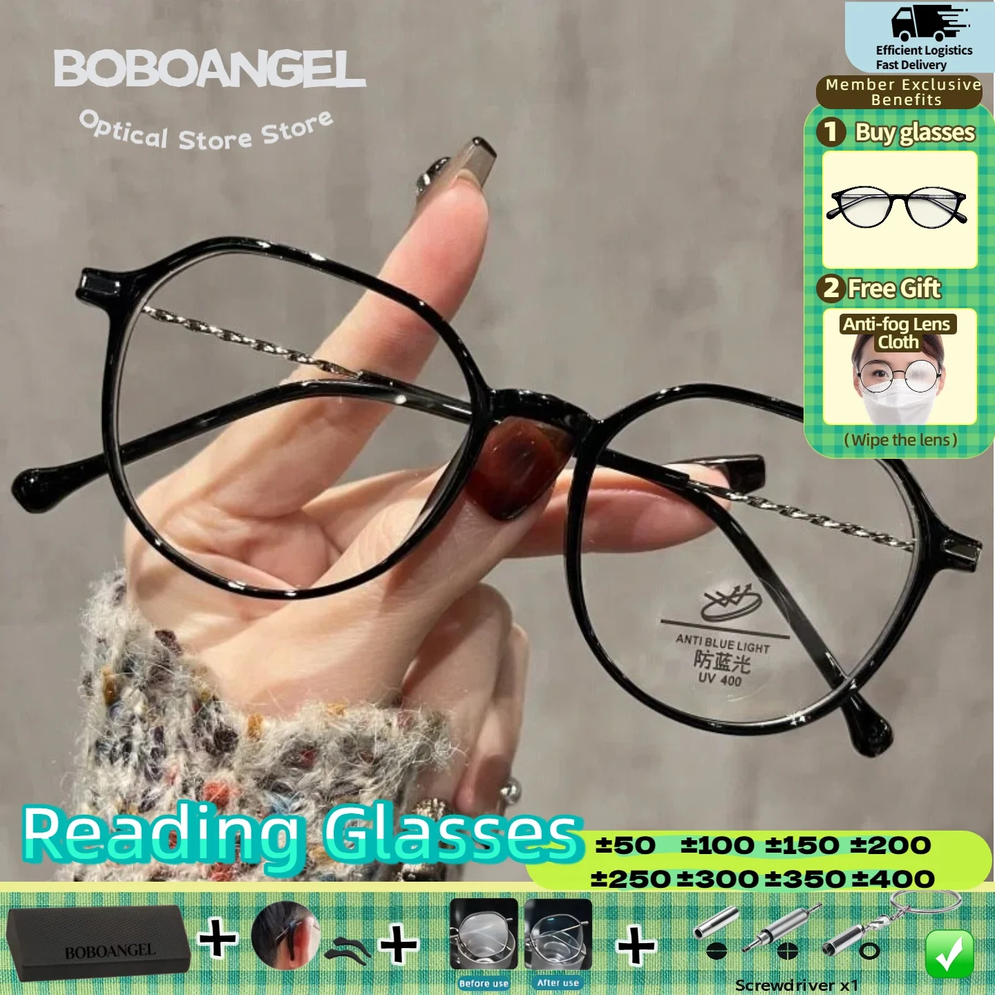 BOBOANGEL Anti Blue Ray Progressive Optical Eyeglasses Classic Circle Myopia Computer Customized Prescription Glasses For Women
BOBOANGEL Anti Blue Ray Progressive Optical Eyeglasses Classic Circle Myopia Computer Customized Prescription Glasses For Women