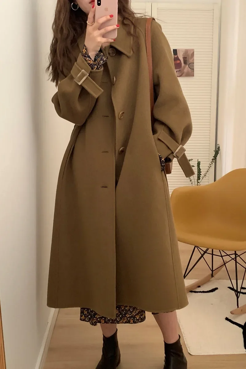 Women's Korean Double-sided Cashmere Coat Winter Long Over-the-knee Loose Full Sleeves Single-breasted Women's Elegant Wool Coat
Women's Korean Double-sided Cashmere Coat Winter Long Over-the-knee Loose Full Sleeves Single-breasted Women's Elegant Wool Coat