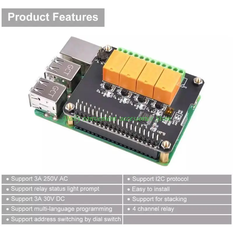 Плата модуля реле 97QB, 4-сторонняя плата расширения для Rpi4B/Rpi3B+/Rpi3B/Rpi2B/RpiA+ 
Плата модуля реле 97QB, 4-сторонняя плата расширения для Rpi4B/Rpi3B+/Rpi3B/Rpi2B/RpiA+