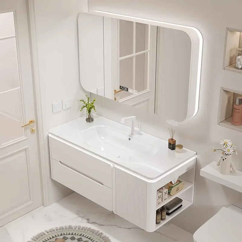 Ceramic all-in-one basin oak smart bathroom cabinet combination modern minimalist rounded cream style bathroom wash basin
Ceramic all-in-one basin oak smart bathroom cabinet combination modern minimalist rounded cream style bathroom wash basin